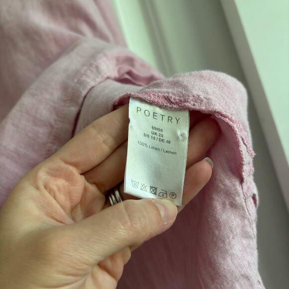 Poetry Women’s 100% Linen Light Pink Pullover Long Sleeve Top Beachy Sz 16 - Picture 7 of 15